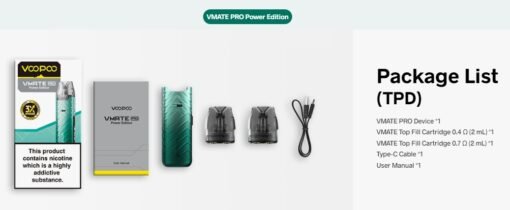 อุปกรณ์ที่จะได้รับในกล่องบุหรี่ไฟฟ้า Vmate Pro Power Edition